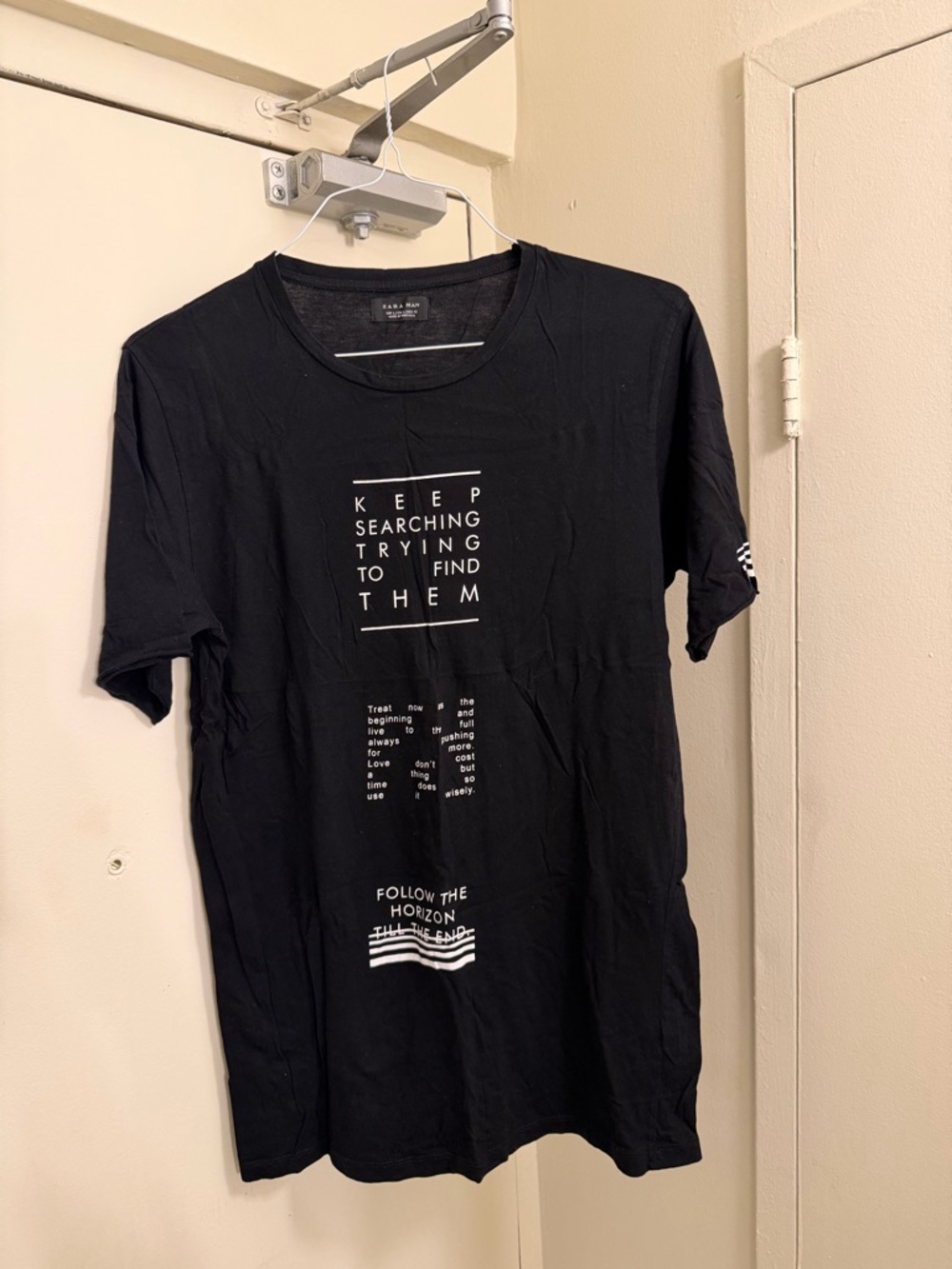 Zara Black Short Sleeve Graphic Tee with White Print